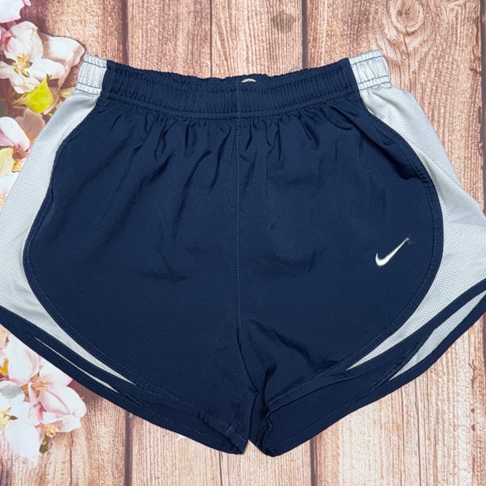 Nike Women's Dark Blue and White Athletic Shorts - Picture 1 of 3